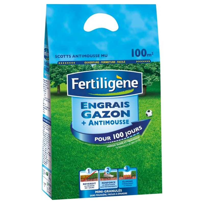 Engrais pour gazon + antimousse - Longue durée - 4 Kg - FERTILIGENE - Engrais et activateur - BR-131088