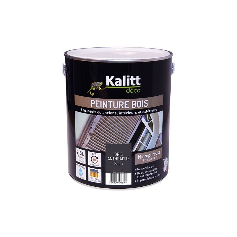 Peinture bois - Microporeuse - Satin - Gris anthracite - 2.5 L - KALITT - Peintures - DE-368506