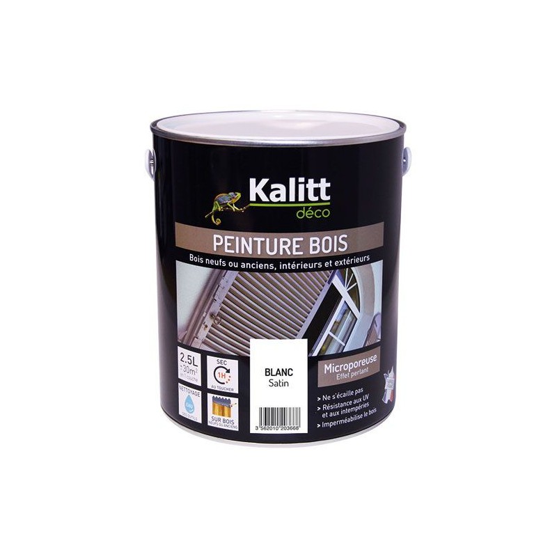 Peinture bois - Microporeuse - Satin - Blanc - 2.5 L - KALITT - Peintures - DE-368457