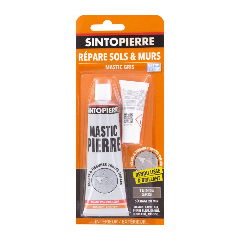 Mastic de réparation pour pierre, carrelage, marbre - Répar' Sols et Murs - Gris - 100 Grs - SINTO - Mastic de réparation - B...