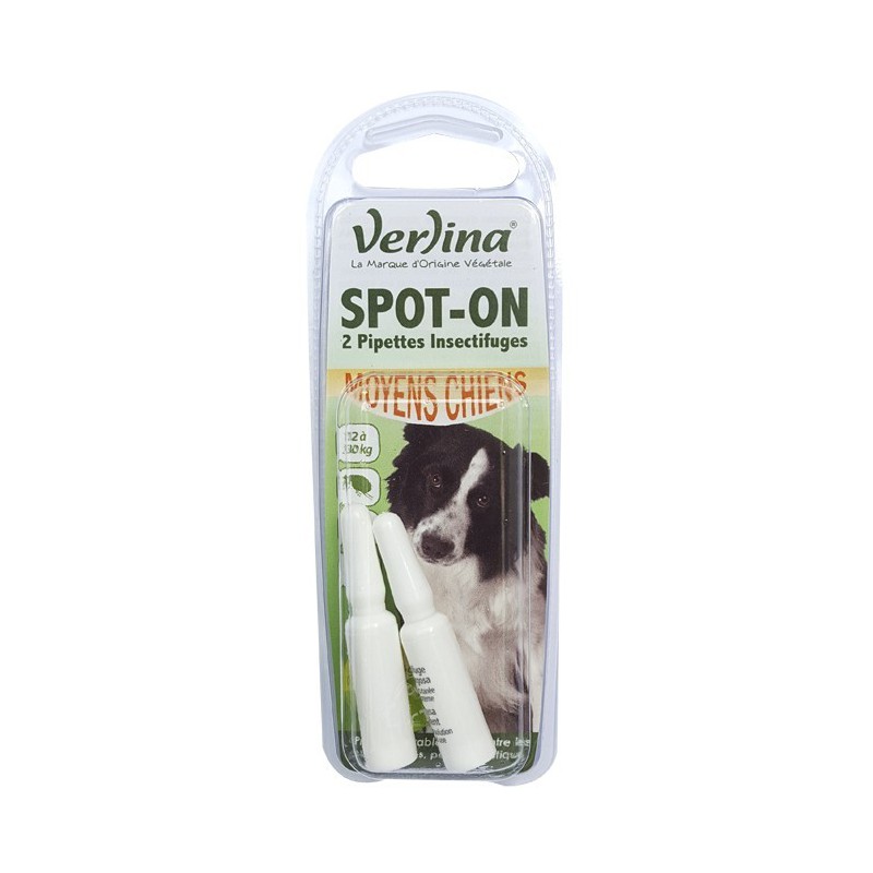 2 Pipettes anti-puces spot-on Chien moyen - VERLINA - Hygiène et entretien animaux - DE-447152