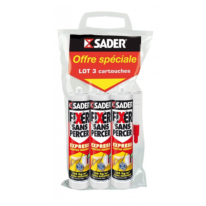 Colle de fixation rapide et résistante - Fixer sans percer Express - Lot de 3 cartouches de 310 ml - SADER - Colle - AT246994