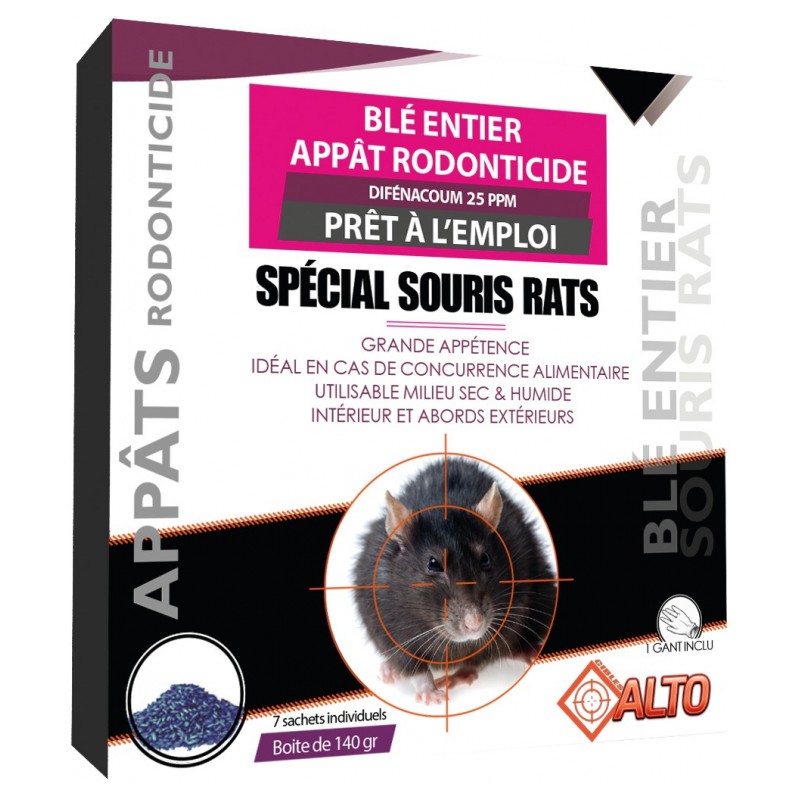 Appât raticide et souricide - Grain de blé entier - Difenacoum - 140 grs - ALTO - Rongeurs - BR-992025