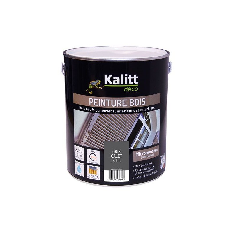 Peinture bois - Microporeuse - Satin - Gris galet - 2.5 L - KALITT - Peintures - DE-368498