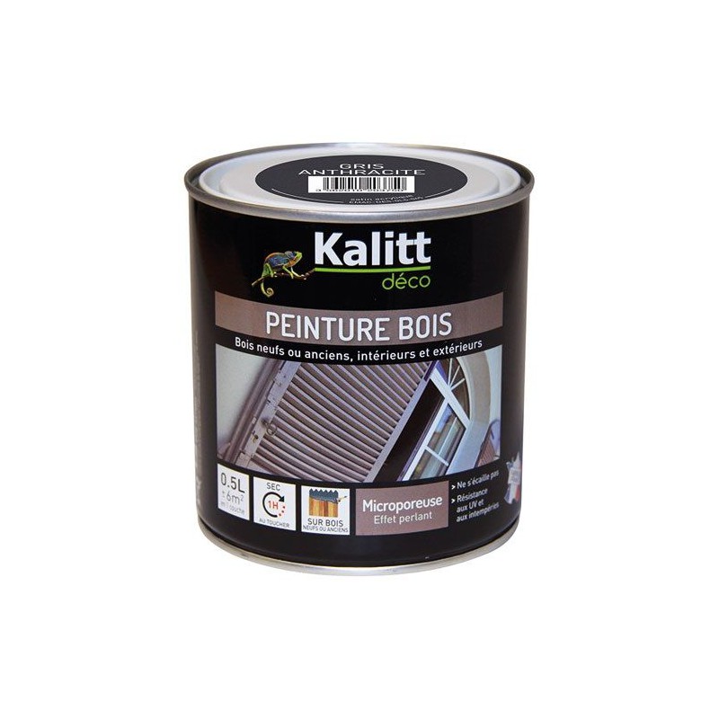 Peinture bois - Microporeuse - Satin - Gris galet - 0.5 L - KALITT - Peintures - DE-368431