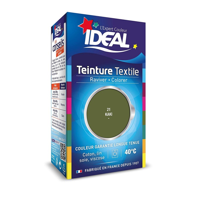 Teinture liquide pour textile - Raviver / Colorer - Kaki - 40 ml - IDEAL - Teinture textile - DE-524067