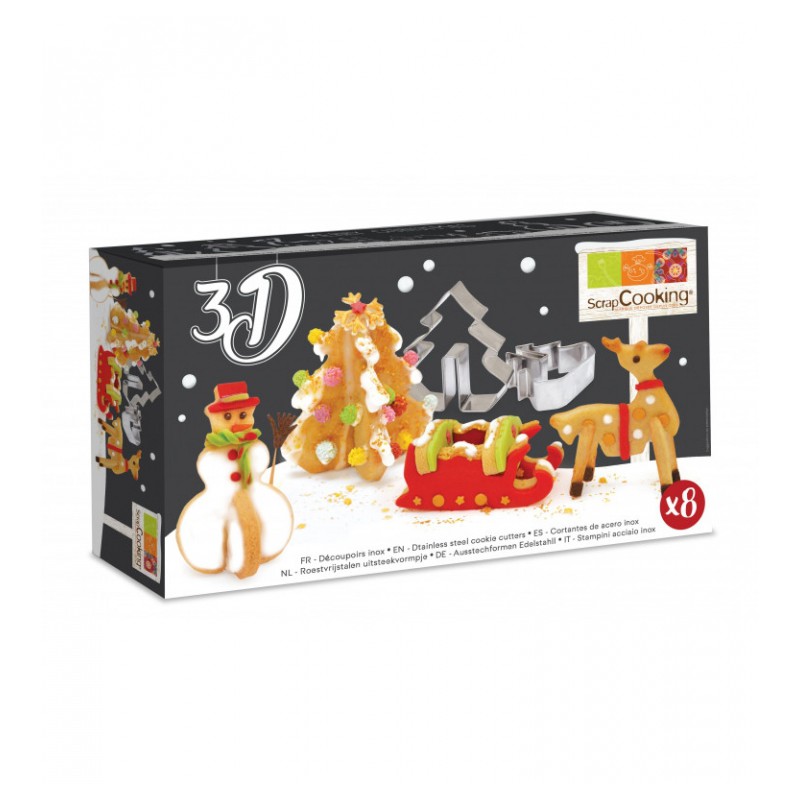 Kit 8 découpoirs en Inox 3 D - Noël - SCRAPCOOKING - Accessoires de patisserie - DE-503079