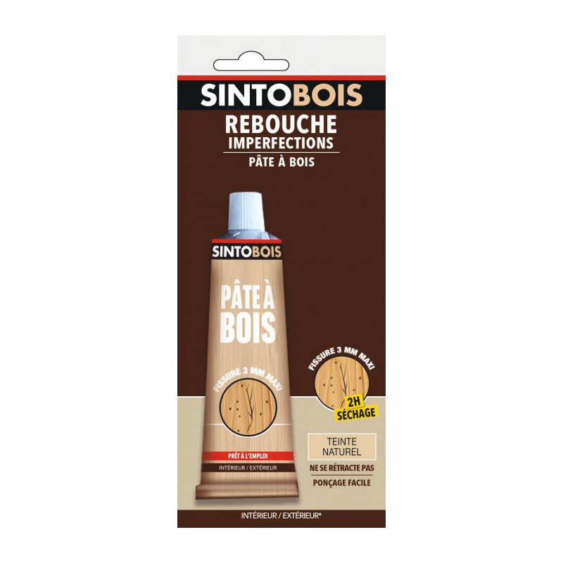 Pâte à  bois pour reboucher imperfections et fissures - Teinte Naturel - 80 Grs - SINTO - Réparation et rénovation du bois - ...