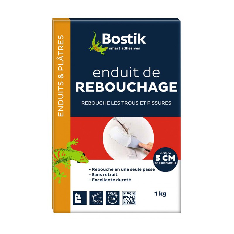 Enduit de rebouchage en poudre - Fissures jusqu'à  5 cm - 1 KG - BOSTIK - Enduit de rebouchage - 609461D