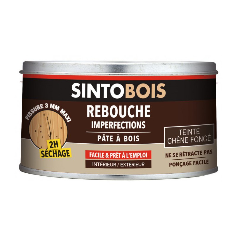 Pâte à  bois pour reboucher imperfections et fissures - Teinte Chêne foncé - 250 Grs - SINTO - Réparation et rénovation du bo...