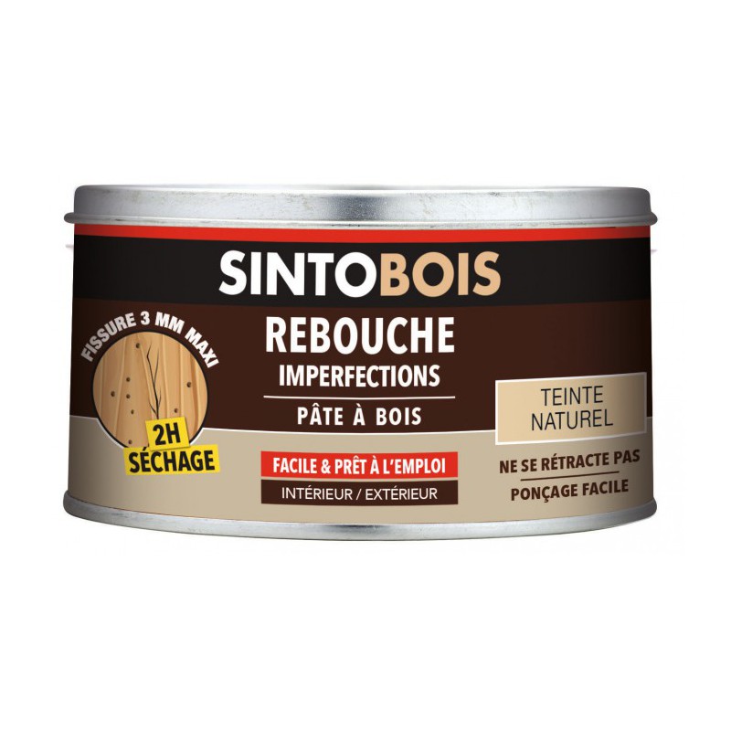 Pâte à  bois pour reboucher imperfections et fissures - Teinte Naturel - 250 Grs - SINTO - Réparation et rénovation du bois -...