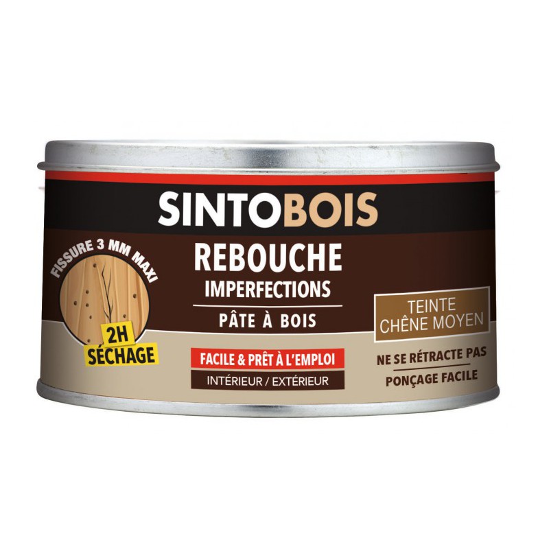 Pâte à  bois pour reboucher imperfections et fissures - Teinte Chêne moyen - 250 Grs - SINTO - Réparation et rénovation du bo...