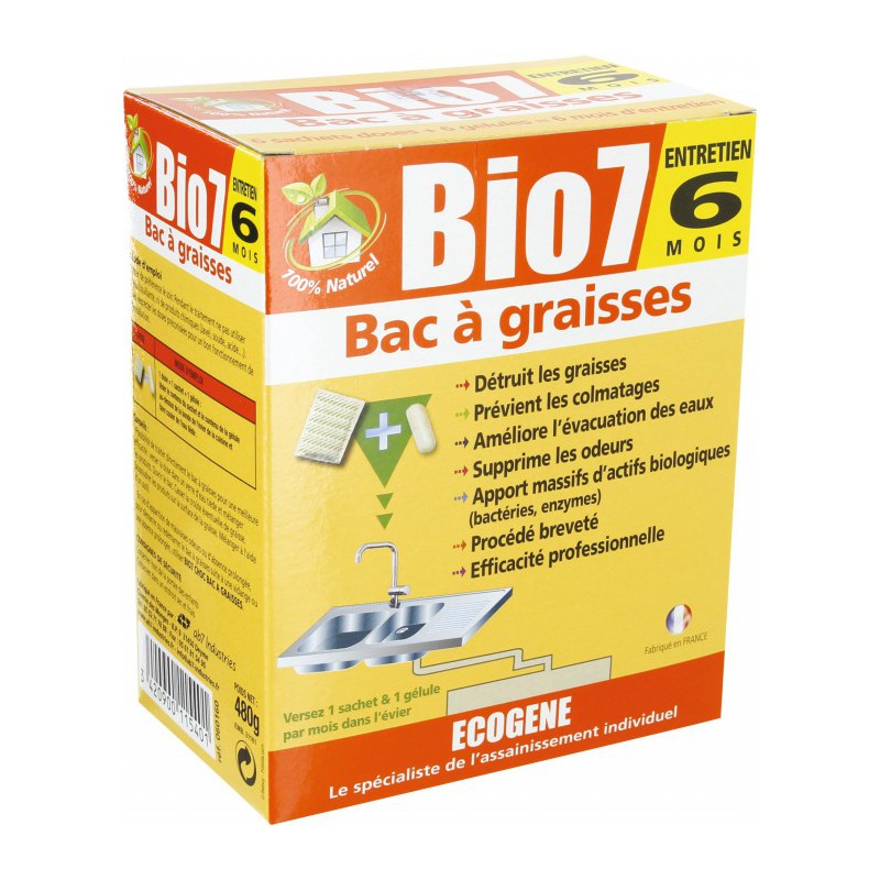 Décolmatant Graisses - 6 x 480 gr - Bio 7 - ECOGENE - Canalisations / fosses - BR-392529