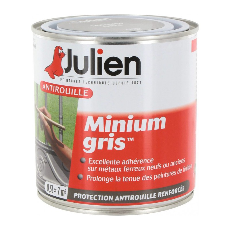 Primaire antirouille - Minium Gris - Protection anti-corrosion durable - 500 ml - JULIEN - Antirouille - BR-113646