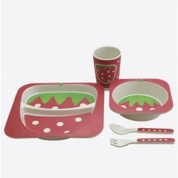 Set vaisselle pour bébé - Bambou - Décor Fraise - POINT VIRGULE - Enfants / Protection enfants - DE-335134