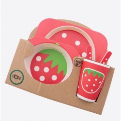 Set vaisselle pour bébé - Bambou - Décor Fraise - POINT VIRGULE - Enfants / Protection enfants - DE-335134