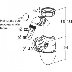 Siphon pour évier avec prise - Plastique - Easyphon - 40 mm - NICOLL - Siphons pour évier de cuisine - SI-150023