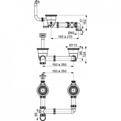 Kit complet Siphonette pour 2 cuves - 90 mm - VALENTIN - Siphons pour évier de cuisine - SI-410371