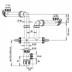 Tubulure de raccordement - Connectic pour évier 2 cuves - 40 mm - VALENTIN - Siphons pour évier de cuisine - SI-635005