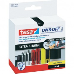 Bande Extra Strong Velcro - Noir - 1 m x 50 mm - TESA - Ruban adhésif fixateur - DE-470922