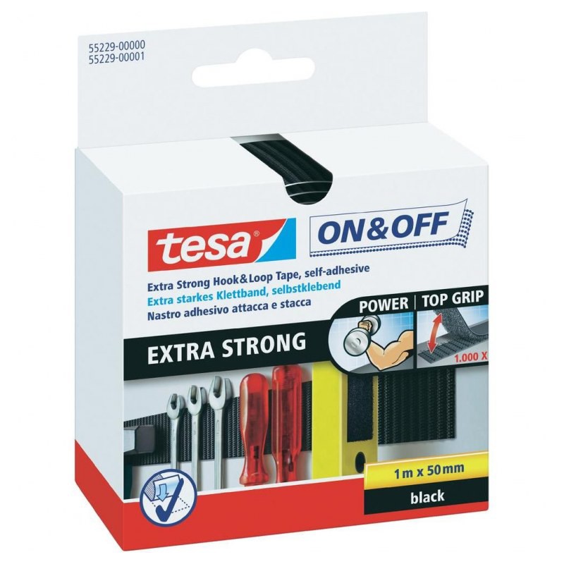 Bande Extra Strong Velcro - Noir - 1 m x 50 mm - TESA - Ruban adhésif fixateur - DE-470922