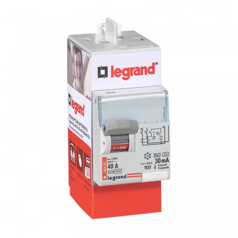 Interrupteur différentiel bipolaire - Type Hpi 30mA arrivée haut/départ haut 40A - LEGRAND - Interrupteur différentiel - BR-1...