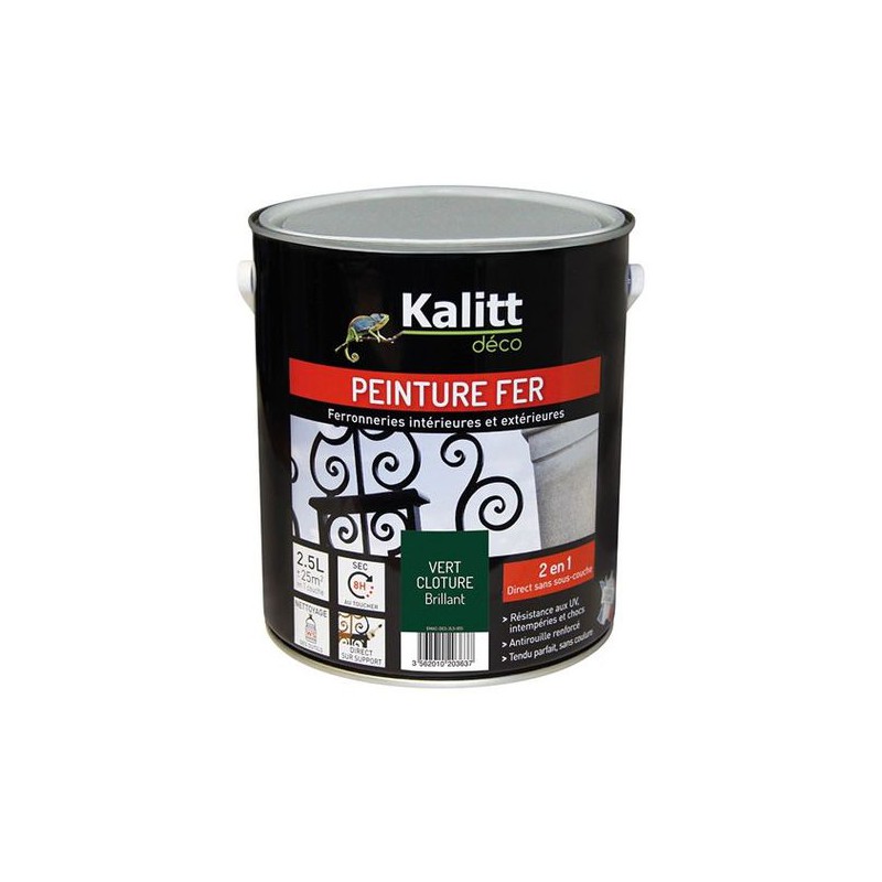 Peinture spécial Fer - Vert cloture - Brillant - 2.5 L - KALITT - Peintures - DE-368358