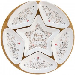 Coupelles apéritif et plateau - Porcelaine / Bambou - Merry Christmas - EASY LIFE - Assiette / plat / plateau / coupelle - DE...