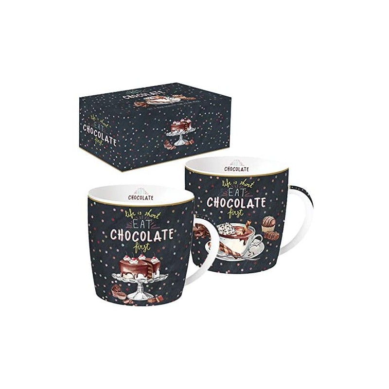 Mug x 2 - Chocolate - Porcelaine - EASY LIFE - Tasse / Mug - DE-556176