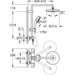 Colonne de douche avec mitigeur thermostatique - Tempesta Cosmopolitan 210 - GROHE - Ensemble et barre de douche - SI-535964