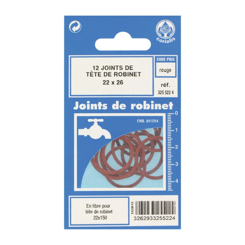 Joint en fibre pour tête de robinet - ⌀22 x 26 mm - Lot de 12 - GRIPP - Joint fibre de tête de robinet - BR-548006