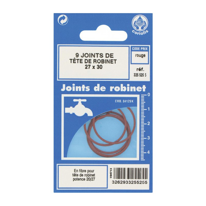 Joint en fibre pour tête de robinet - ⌀27 x 30 mm - Lot de 9 - GRIPP - Joint fibre de tête de robinet - BR-790281