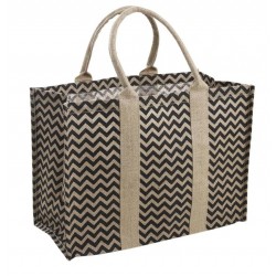 Sac cabas en Jute - Beige / Noir - AUBRY GASPARD - Poussette de marché / Cabas / Panier - DE-584839