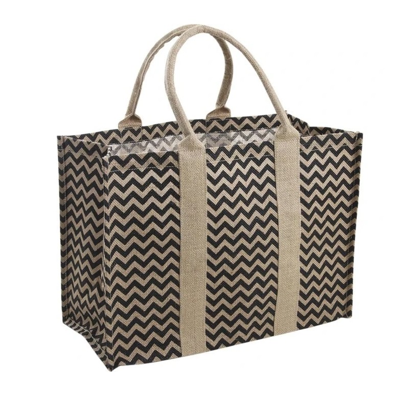 Sac cabas en Jute - Beige / Noir - AUBRY GASPARD - Poussette de marché / Cabas / Panier - DE-584839