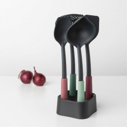 4 ustensiles double fonctions et socle - Tasty Plus- BRABANTIA - Fouet, spatule, cuillère, louche - DE-549965