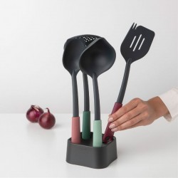 4 ustensiles double fonctions et socle - Tasty Plus- BRABANTIA - Fouet, spatule, cuillère, louche - DE-549965