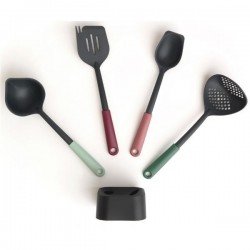 4 ustensiles double fonctions et socle - Tasty Plus- BRABANTIA - Fouet, spatule, cuillère, louche - DE-549965