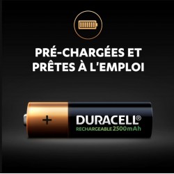 Piles rechargeables - LR06 - AA - 2500 mAh- Lot de 4 - DURACELL - Pile rechargeable - SI-534851