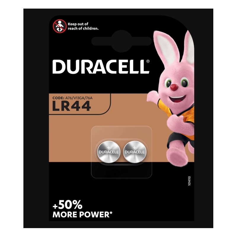 Piles boutons alcalines- LR44 - 1.5 Volts - Lot de 2 - DURACELL - Pile miniature / plate - SI-534879