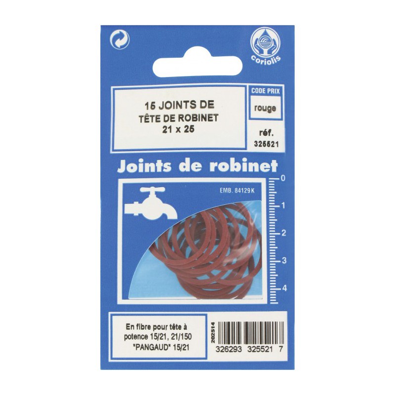 Joint en fibre pour tête de robinet - ⌀21 x 25 mm - Lot de 15 - GRIPP - Joint fibre de tête de robinet - BR-547999