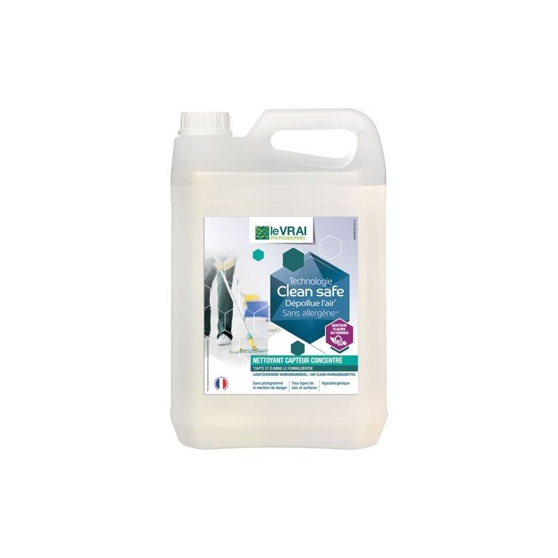 Nettoyant multi surfaces / dépolluant air - Clean Safe - Concentré 5 L - LE VRAI PROFESSIONNEL - Produits multi-usages - DE-5...