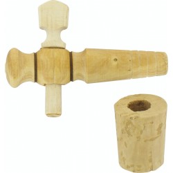 Robinet vinaigrier en bois avec son bouchon liège - 69 mm - Pour huile, vinaigre et condiment - BR-099309