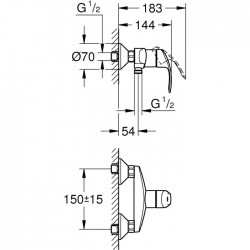 Mitigeur douche monocommandé - Mural - Eurosmart - Chromé - GROHE - Robinets / Mitigeurs - SI-627214