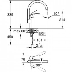 Mitigeur évier monocommandé haut - Eurosmart - Chromé - GROHE - Robinets / Mitigeurs - SI-627038