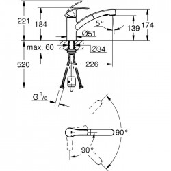 Mitigeur évier monocommandé - Avec douchette - Eurosmart - Chromé - GROHE - Robinets / Mitigeurs - SI-501726