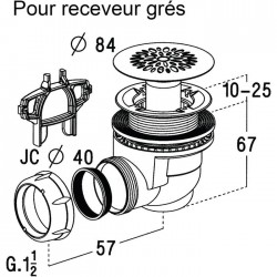 Bonde receveur de douche plastique - Avec grille - 60 mm - NICOLL - Bondes pour lavabo / Bidet / Douche - SI-615000