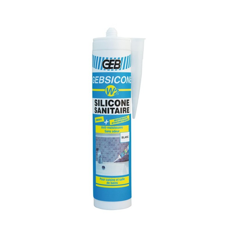 Mastic sanitaire - Silicone Gebsicone W2 - Fongicide - Blanc - 310 ml - GEB - Mastic sanitaire - SI-167328