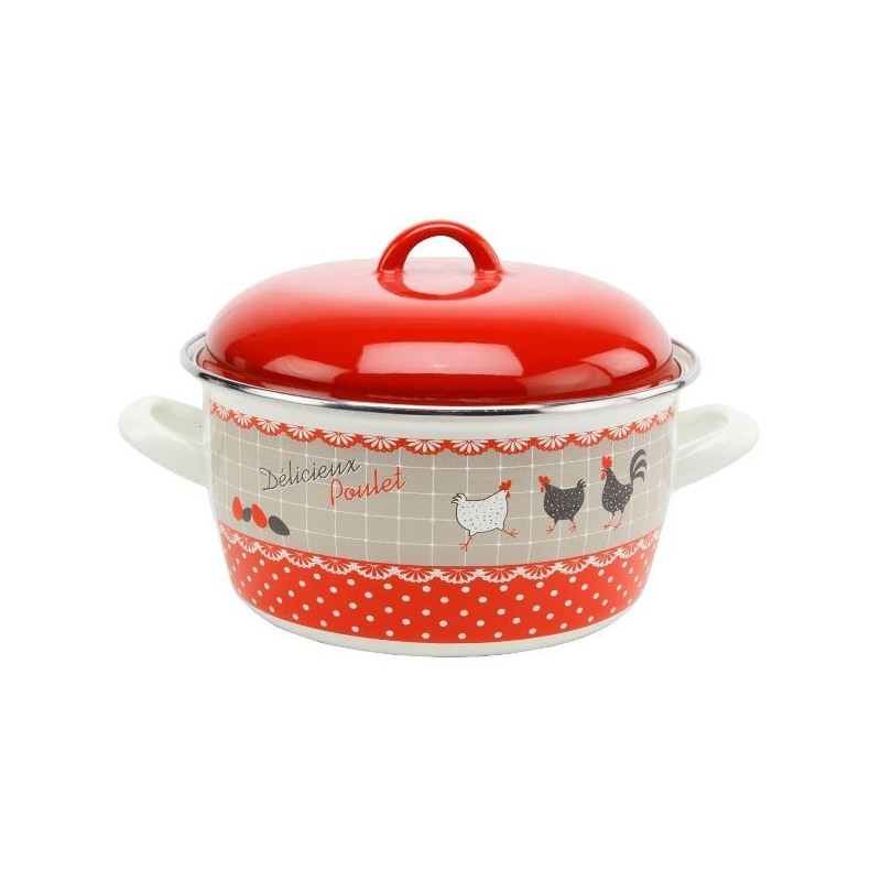 Faitout - Décor Poule - Rouge / beige - 20 cm - BAUMALU - Casserole / Faitout - DE-200667