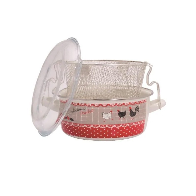 Friteuse - Décor Poule - Rouge / beige - 26 cm - BAUMALU - Casserole / Faitout - DE-200650