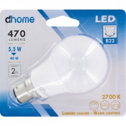 Ampoule LED standard - B22 - 5.5 Watts - 2700K - DHOME - Ampoules LED - BR-249118